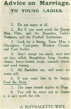 an old newspaper advertisement with the words advice on marriage to young ladies