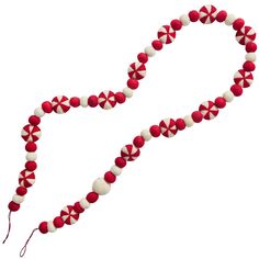 a long red and white beaded necklace