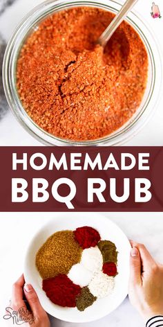 homemade bbq rub recipe in a bowl with two hands