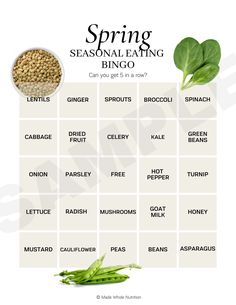 Spring Seasonal Eating Bingo — Functional Health Research + Resources — Made Whole Nutrition Honey Cauliflower, Link Edit, Tony Hale, Seasonal Eating, Healthy Morning Routine, Eat Seasonal