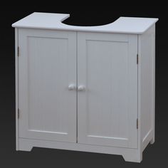 a white wooden cabinet with two doors