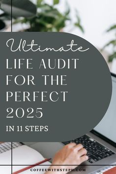 a woman typing on her laptop with the words ultimate life adult for the perfect 2055 in 11 steps