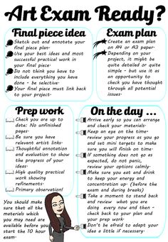 a poster with instructions on how to prepare for an art and exam ready? class plan