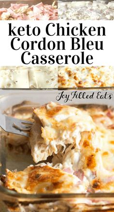 keto chicken cordon bleu casserole with text overlay