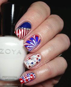 4th of July Nail Art - Digit-al Dozen "countries" theme - America  |  Sassy Shelly Red White Blue Nails, 4th Of July Nail Art, Chelsea Houska Hair, Blue Manicure, Patriotic Nail, 4th Of July Nail, Country Nails