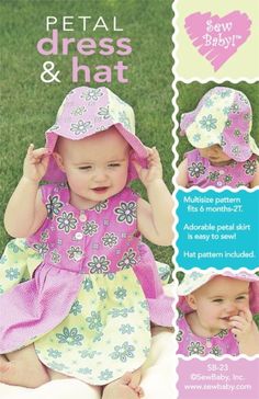 the sewing pattern for this baby's dress and hat is very easy to sew