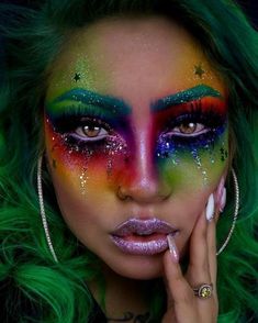 Carnaval Make-up, Halloweenský Makeup, Make Up Designs, Glamour Party, Bright Makeup, Pride Makeup, Face Art Makeup