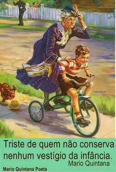 an old man riding on the back of a bike next to a little boy