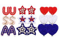 six pairs of beaded stars and hearts