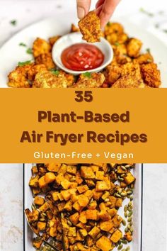 the cover of 35 plant - based air fryer recipes, with text overlay