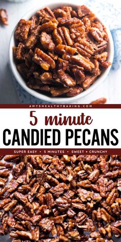 You're just 5 minutes away from these Candied Pecans! Healthy and sweet with a crunchy cinnamon coating, this candied nut recipe is a perfect Christmas treat to make at home. You'll want to double or triple this holiday snack idea! Candied Pecans With Honey, Maple Syrup Candied Pecans, Candy Cashews Recipes, Maple Bourbon Pecans, Candied Pecans Maple Syrup, Candied Rosemary Pecans, Maple Pecans Candied, Maple Candied Pecans, Cinnamon Spiced Pecans