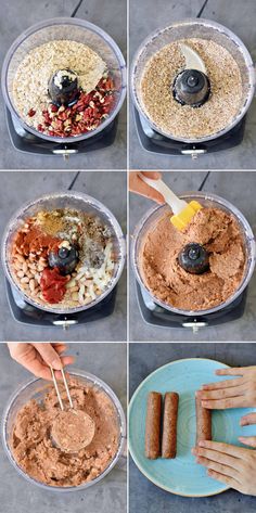 four pictures showing how to make the best peanut butter and jelly dip recipe for desserts