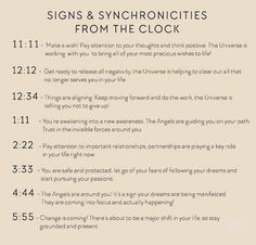 a sign with the words signs and synconicities from the clock written below it