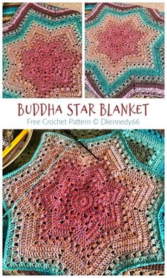 a crocheted afghan with the words buddha star blanket on it