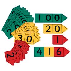 a pile of numbered numbers and arrows on top of each other with the number hundred