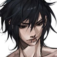 an anime character with black hair and piercings on his nose is staring at the camera