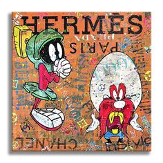 an image of a cartoon character with graffiti on it's face and the words hermes next to him