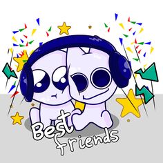 two cartoon dogs with headphones and stars around them