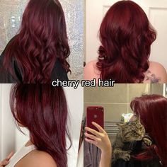 #cherry #red #redhair Cherry Red Wavy Hair, Cherry Red Black Hair, Red Tones Hair Color, Black Hair To Red, Cherry Wine Red Hair, Red Hair Variations, Red Asian Hair, Red Hair Morenas, True Red Hair