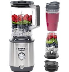 the blender is full of fresh fruit and vegetables