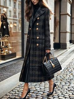 Women Winter Plaid Urban Natural Commuting Long H-Line Regular Regular Sleeve Coats Lapel Collar Coat, Types Of Coats, Winter Plaid, Maxi Coat, Collar Coat, Coat Winter, Collared Coat, Lapel Collar, Picture Sizes