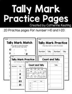 This product includes practice pages for numbers 1-10 and 1-20. 4 pages for each of the following:-match the number with the tally mark-read the number, write the tally marks-count the tally marks, write the number-ten frame count then tally-count then tally Tally Marks, Ten Frame, Writing, Reading, Frame