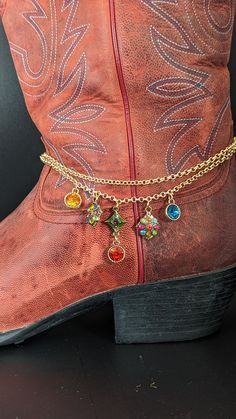 Decorate your cowgirl boots with this very pretty bracelet with charms in multiple colors on a rose gold chain. Adjustable from 12" -15". Adjustable Western Jewelry For Party, Adjustable Western Style Jewelry For Parties, Adjustable Western Style Party Jewelry, Western Silver Jewelry For Parties, Western Style Silver Party Jewelry, Western Style Silver Jewelry For Party, Adjustable Multicolor Western Jewelry, Adjustable Bohemian Bling Jewelry, Festival Multicolor Rhinestone Jewelry