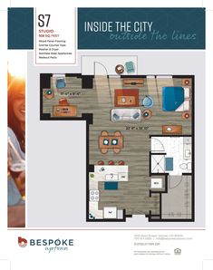 the floor plan for an apartment with one bedroom and two bathrooms