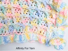 a crocheted dishcloth is shown with the words, affinity for yarn