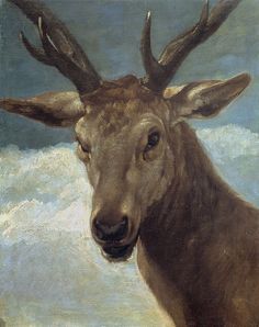 a painting of a deer with antlers on it's head