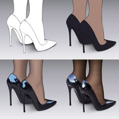 three different types of high heeled shoes