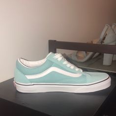 Never Worn, Brand New! Amazing Condition. Vans Blue, Women's Vans, Teal Color, Womens Vans, Teal Colors, Vans Old Skool Sneaker, Vans Shoes, Vans Sneaker, Womens Shoes Sneakers