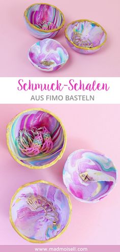 three bowls with different designs on them and the words schmuck - schlen aus