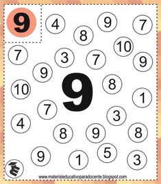 the number nine is shown in black and white, with numbers arranged around it to spell out