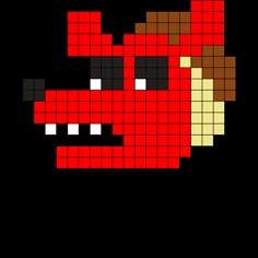 a cross stitch pattern with a dog's face in red and black, on a white background