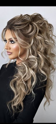 Partial Updos For Long Hair, Formal Hairstyles For Long Hair, Pageant Hair, Long Hair Wedding Styles, Wedding Hair Inspiration, Long Blonde, Hoco Hair Ideas, Hairdo For Long Hair, Hoco Hair