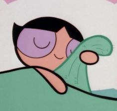 a cartoon character sleeping in bed with his eyes closed