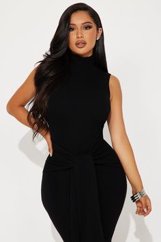 Available In Black And Marsala. Sweater Midi Dress Mock Neckline Sleeveless Tie Front Stretch Length= 45" 80% Rayon 20% Nylon Imported | Ayla Sleeveless Sweater Midi Dress in Black size XS by Fashion Nova Black Graduation Dress, Dinner Party Dress, Sweater Midi Dress, Fashion Nova Outfits, Grown Women, Classy Casual Outfits, Classy Casual, Sweater Dress Midi, Mock Neckline