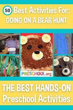 the best hands - on preschool activities for going on a bear hunt, including crafts and books