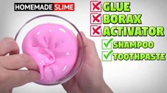 a person holding a pink object in their hand with the words homemade slime on it