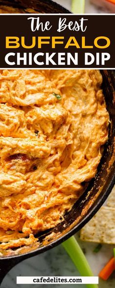 the best buffalo chicken dip in a cast iron skillet