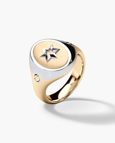 The stunning gold LODESTAR is our signature mens signet ring. Available with maximum creativity and flexibility in precious metals, shapes and symbols. Starting with the most iconic religious iconography but you are able to have a plain option with almost any engraving your heart desires. The LODESTAR can be worn as a men's pinky, religious, or fashion ring. Mens Signet Ring, Religious Iconography, Mens Ring Designs, Jewish Star, Signet Ring Men, Big Diamond, Ring Men, Mens Band, Fashion Ring