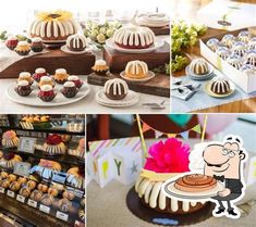 there are many different cakes and desserts on display