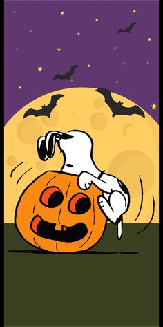 a cartoon dog is sitting on top of a pumpkin in front of a full moon