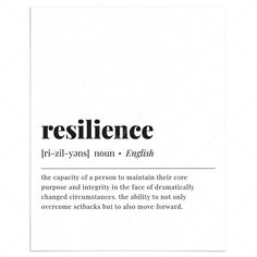 Resilience Definition Print Digital Download by LittleSizzle Resilience Definition, Relieve Sinus Pressure, Sinus Pressure, Word Definitions, Rare Words, Motivational Wall