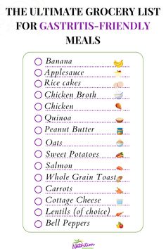 The Ultimate Grocery List for Gastritis-Friendly Meals Gastroperisis Diet Food List, Gastroperisis Diet Recipes, Bland Diet Food List, Ultimate Grocery List, Ulcer Diet, Sport And Health, Gallbladder Diet, Desserts Simple, Changing Life