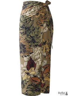 Boho Skirts in Wrap Skirt Green Tropical For Women - S - Long Pencil Skirt, Midi Wrap Skirt, Hippie Skirts, Flower Leaves, Wrap Maxi Skirt, Leaves Print, Printed Maxi Skirts, Boho Skirts, Skirt Vintage