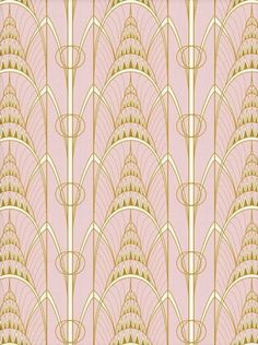 an art deco style wallpaper with gold and pink