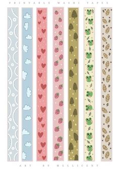 four different colored strips with hearts and trees on them