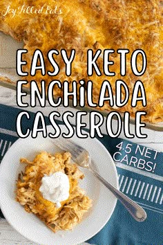 an easy keto enchilada casserole recipe on a white plate